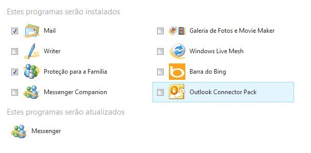 Opções do Windows Live Essentials