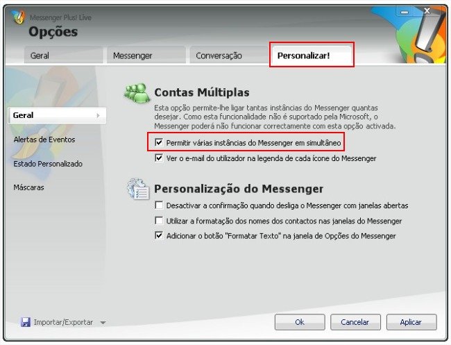 Ativando a poligamia no Messenger Plus! Live.