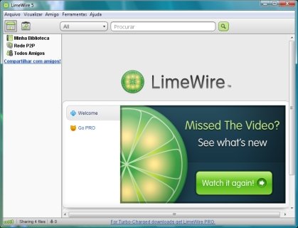 O LimeWire leva você direto para a busca.