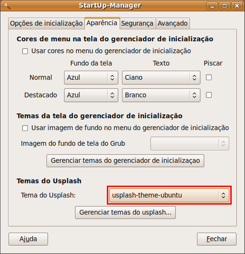 Seleção de tela de usplash no StartUp Manager