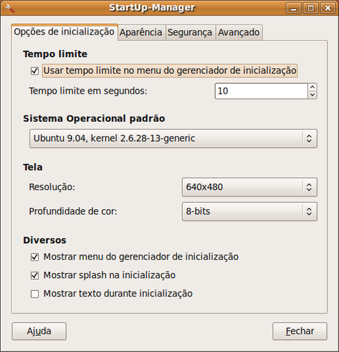 Janela principal do StartUp Manager