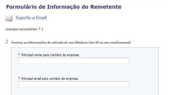 Formulário de Informação do Remetente