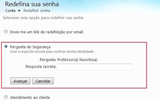 Respondendo a pergunta de segurança