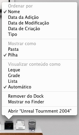 Menu de organização de um stack.