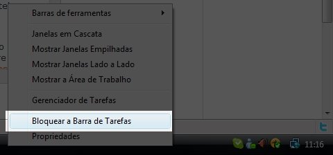 A Barra de Tarefas precisa estar desbloqueada para começar.