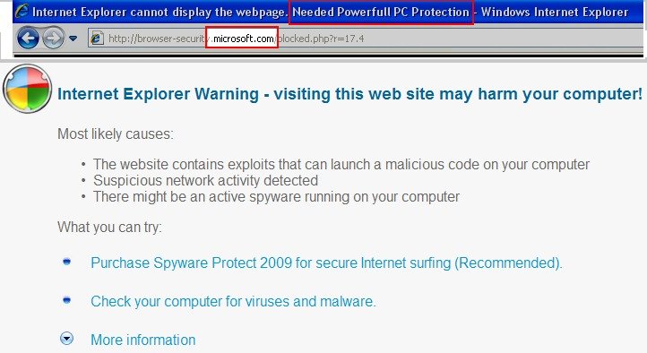 Falsa mensagem de erro dizendo que o site da Microsoft é perigoso.