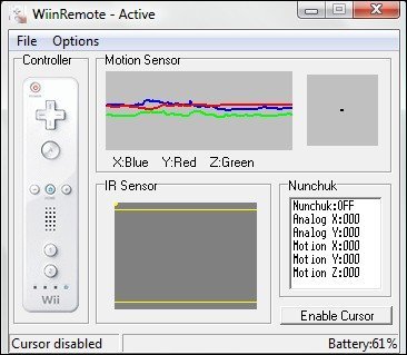 WiiMote já com os movimentos reconhecidos no computador