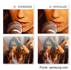 Comparação entre uma imagem normal e outra com a resolução aumentada artificialmente.