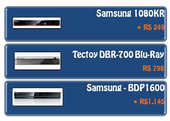 Tabela com preços de players Upscale e também com função de leitor de blu-ray.