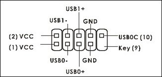 Conforme mostrado no manual, disposição dos pinos USB