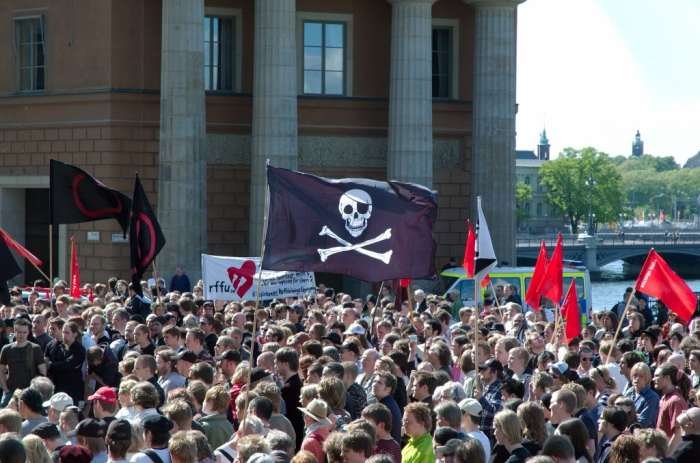 Demonstração pública do Partido Pirata na Suécia, por Jon Åslund.