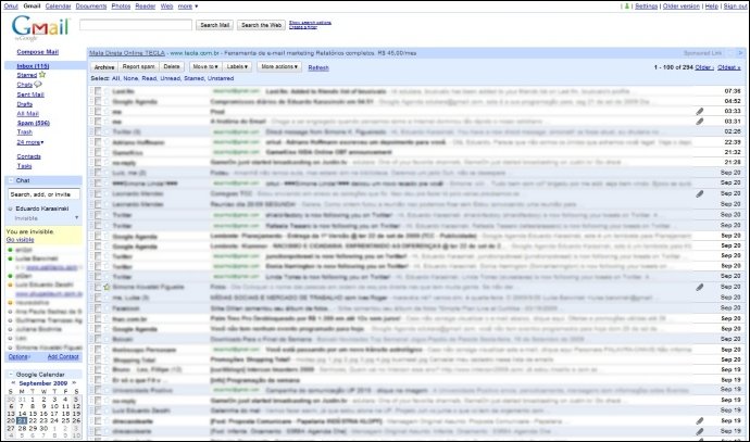A interface completa do GMail.