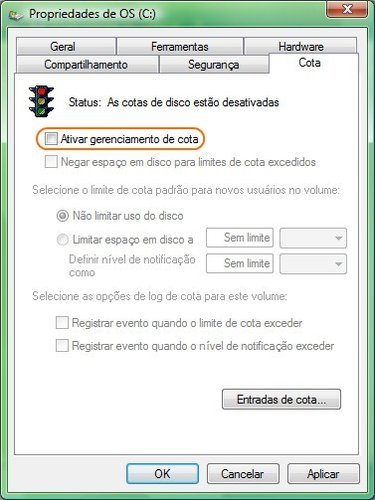 Ative o gerenciamento de cotas