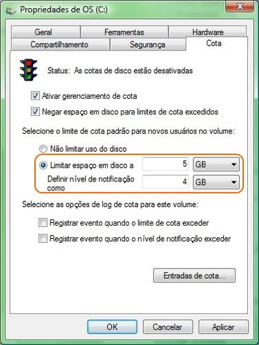 Limitar o espaço em disco a