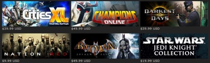 Jogos em preços variados dentro do Steam.