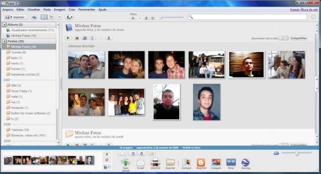 A interface do Picasa é complicada, no início.