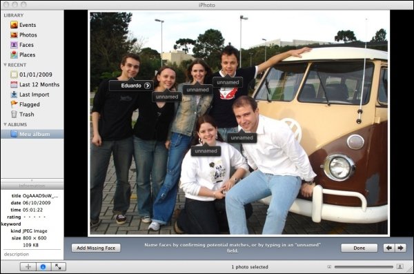 O reconhecimento do iPhoto é bastante eficaz.