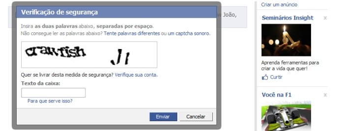Captcha do site Facebook