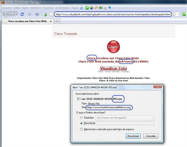 Os erros continuam a aparecer no site falso.