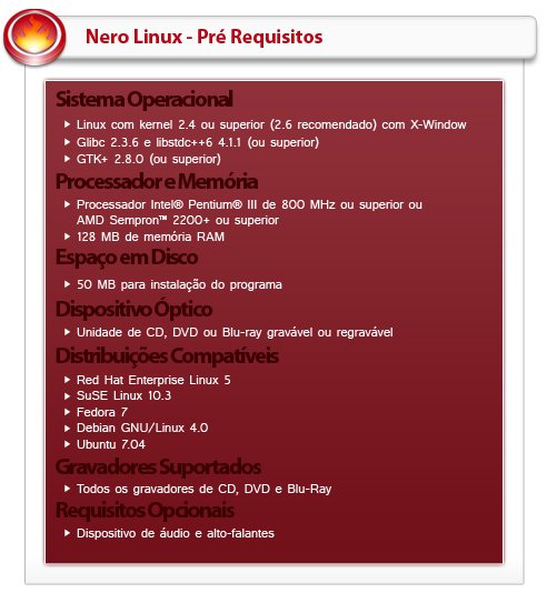 Requisitos mínimos para Nero Linux 4