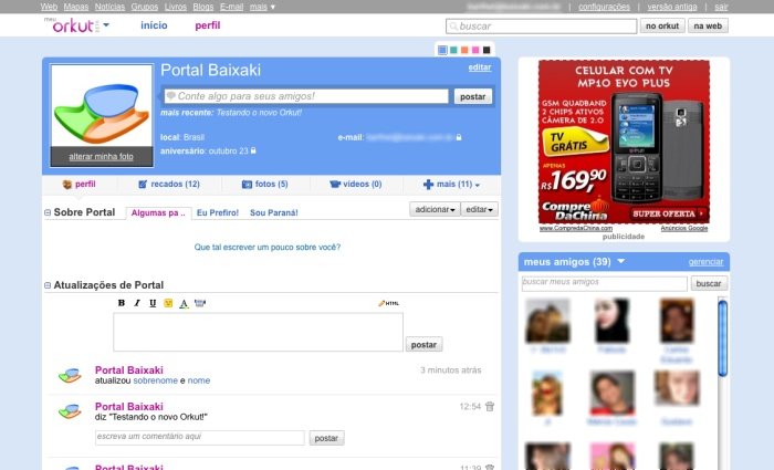 Novo visual do Orkut