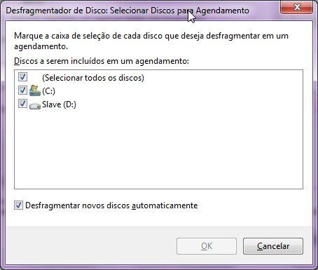 Selecione os discos que serão desfragmentados.