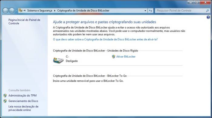 Ativando o BitLocker.