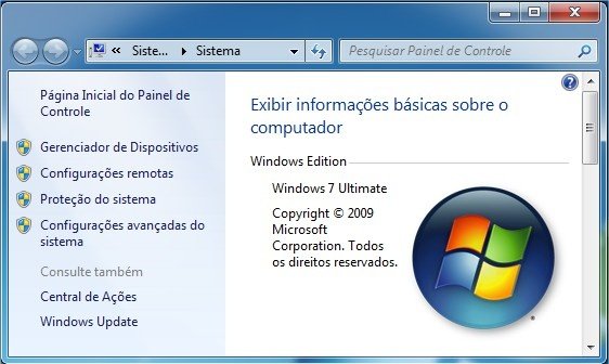 Sistema com informações do computador