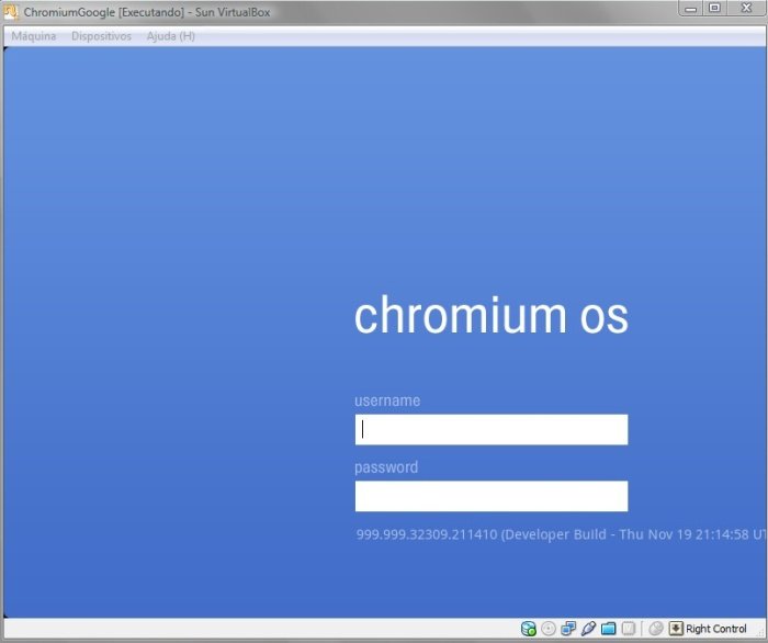 Tela de login no sistema do Chromium OS