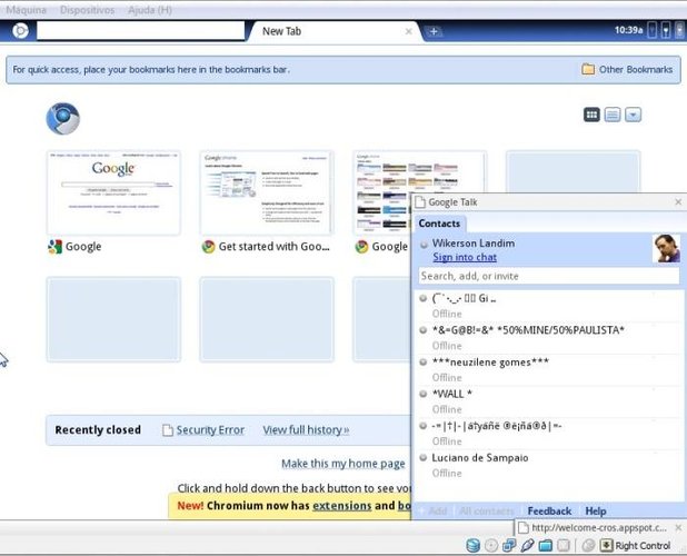 GTalk em execução no Chromium