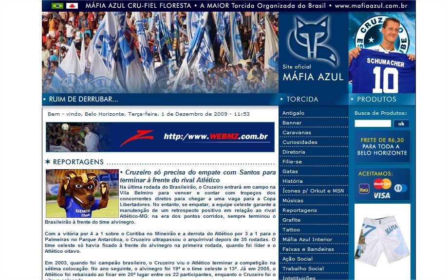 Site da Máfia Azul, torcida organizada do Cruzeiro