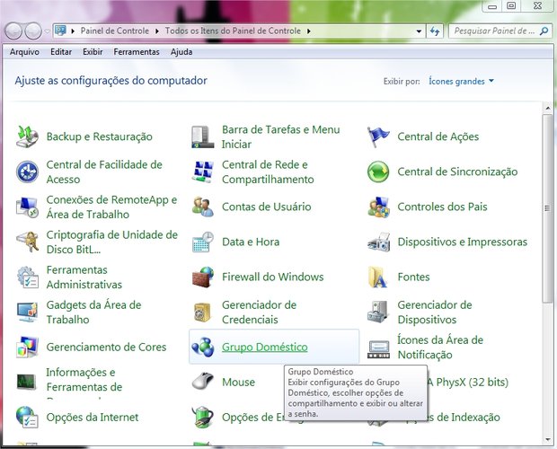 Escolha o Grupo Doméstico no Painel de Controles.