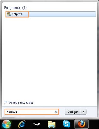 Digite netplwiz na barra de busca