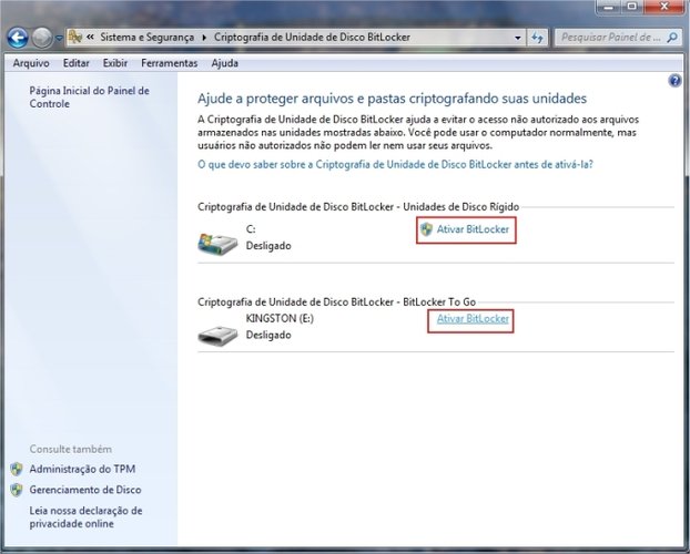 Ativando o BitLocker