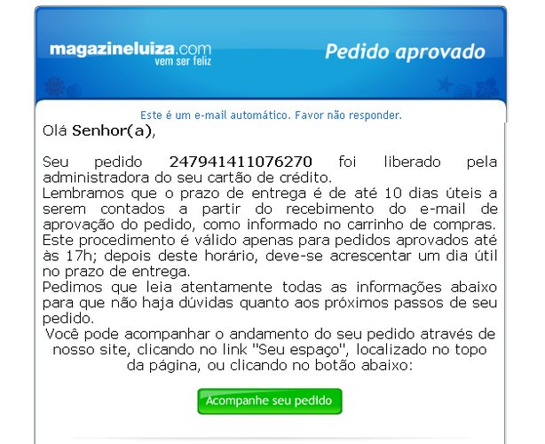 Se você não fez essa compra fique tranquilo e delete o email na hora.