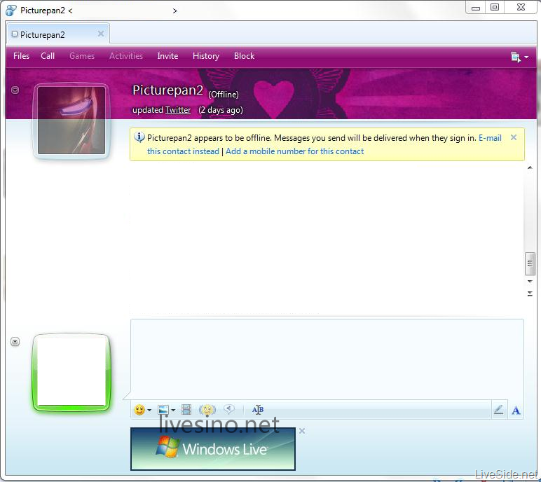 Janela de bate-papo do Windows Live Messenger 2010