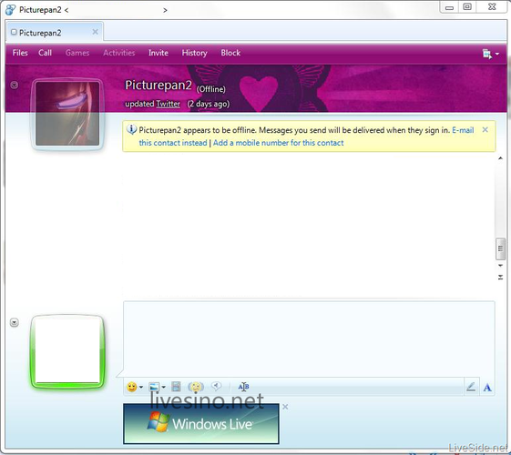 Janela de bate-papo do Windows Live Messenger 2010