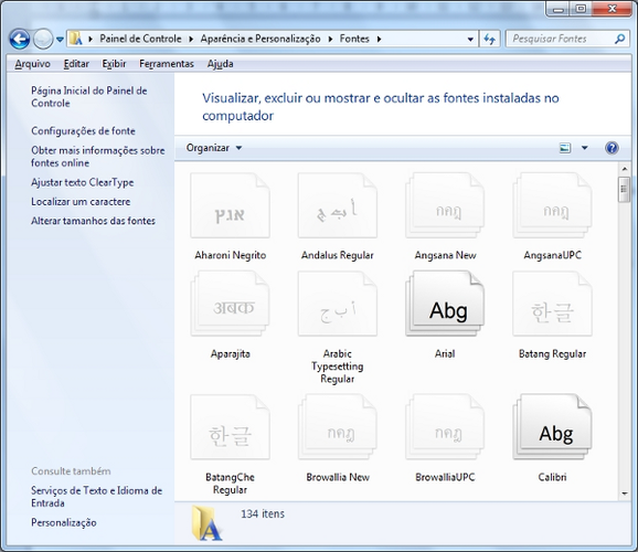 Gerenciador de fontes do Windows 7