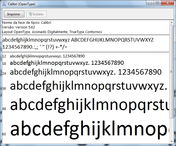 Fonte padrão do Windows 7: Calibri