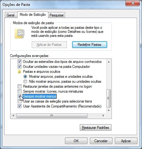 Configurações do Explorer.