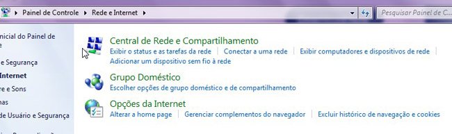 Central de Rede e Compartilhamento.