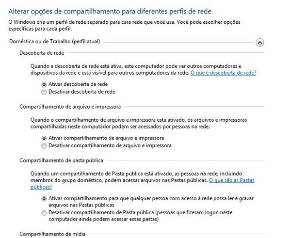 Ative as opções indicadas