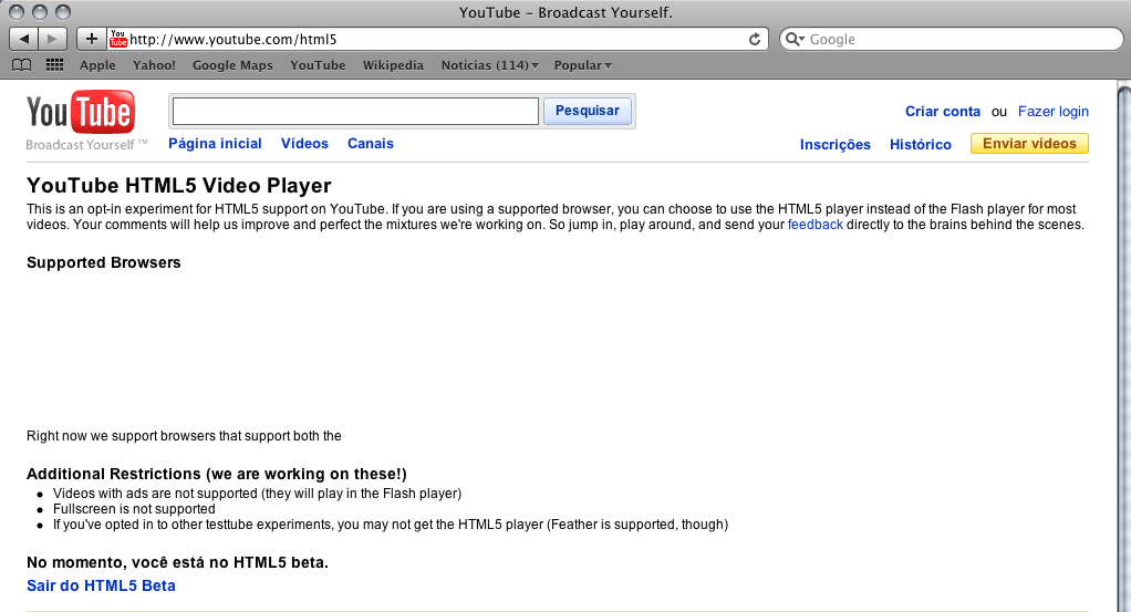 YouTube e HTML5
