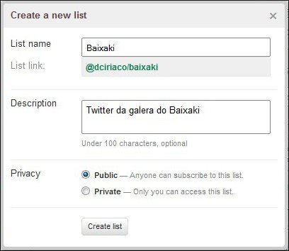 Crie listas no Twitter