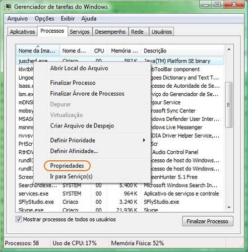 Informações sobre processos