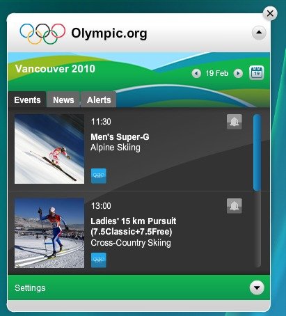 O Widget oficial de Vancouver 2010.