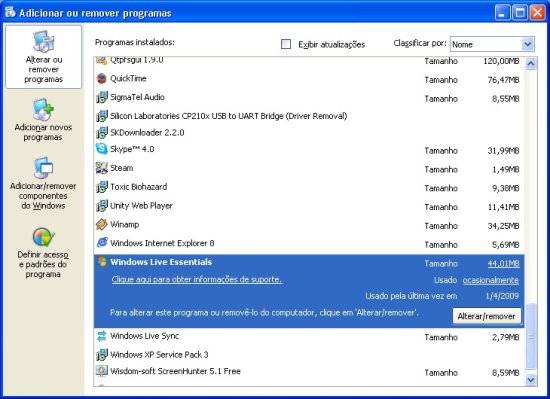 Comece desinstalando o MSN