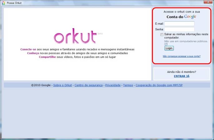 Autorize o Orkut.