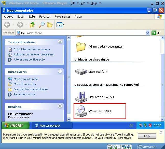 Instale as ferramentas do VMware