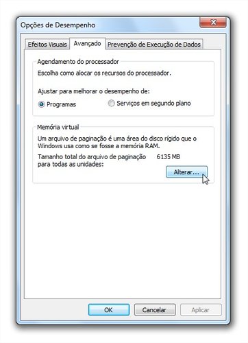Alterar a memória virtual